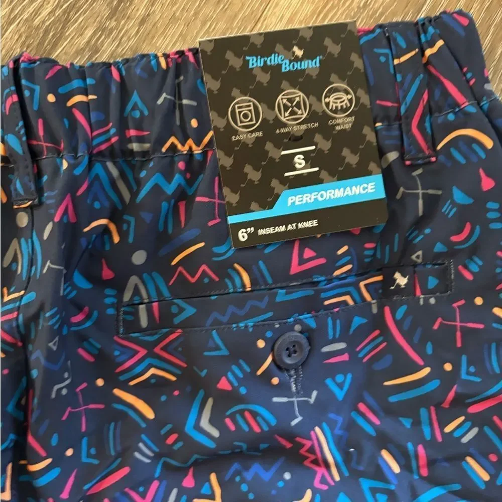 Birdie Bound Retro Geometric Performance Shorts/  Swim Shorts sz Small